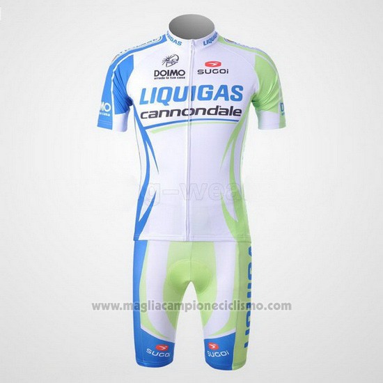 2011 Abbigliamento Ciclismo Liquigas Cannondale Bianco e Verde Manica Corta e Salopette